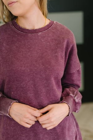Safe and Secure Mineral Wash Pullover in Eggplant (Zenana)