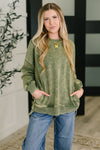 Safe and Secure Mineral Wash Pullover in Light Olive (Zenana)