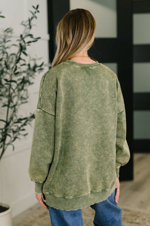 Safe and Secure Mineral Wash Pullover in Light Olive (Zenana)