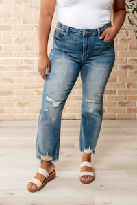 Sammy High Waist Distressed Crop Straight Leg Jeans (Judy Blue)