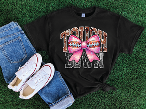 Touchdown Faux Glitter Bow- Football Graphic Tee