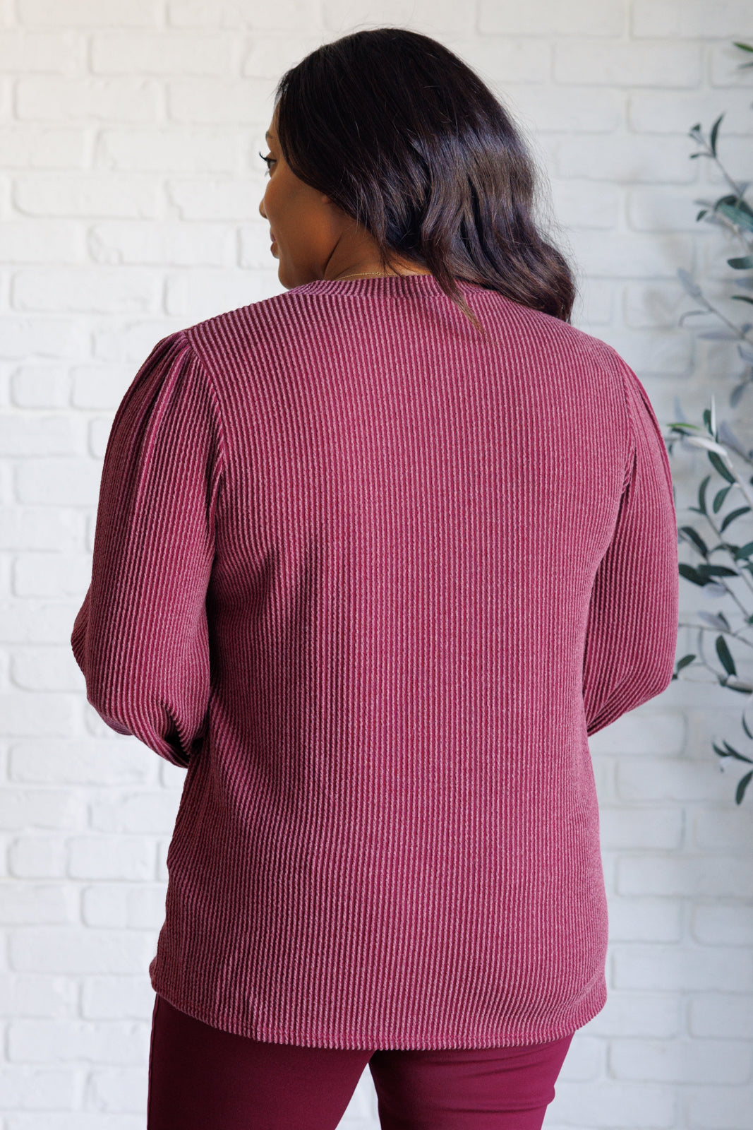 When the Sun Goes Down Mineral Wash Ribbed Knit Top in Wine