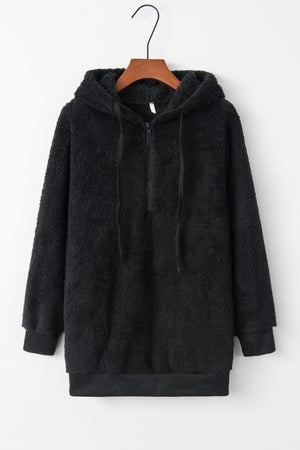 Quarter-Zip Drawstring Teddy Hoodie