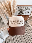 Blame It All on My Roots Brown & Tan Trucker Hat
