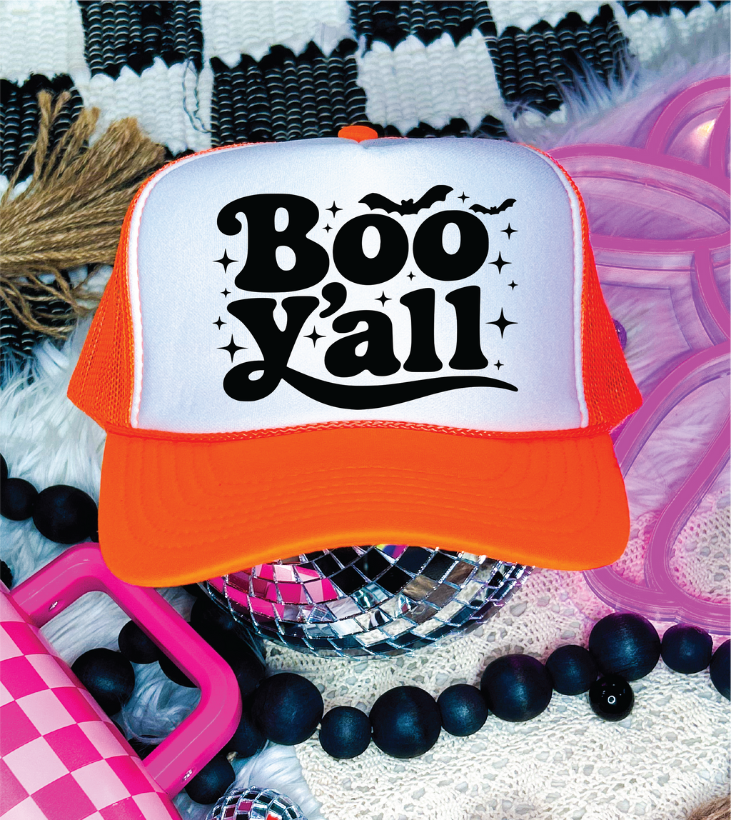 Boo Yall Neon Orange and White Trucker Hat