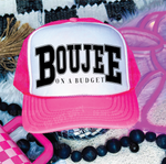 Boujee On A Budget Neon Pink and White Trucker Hat