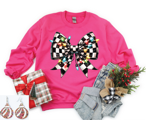 Checkered Bow Tee or Sweatshirt