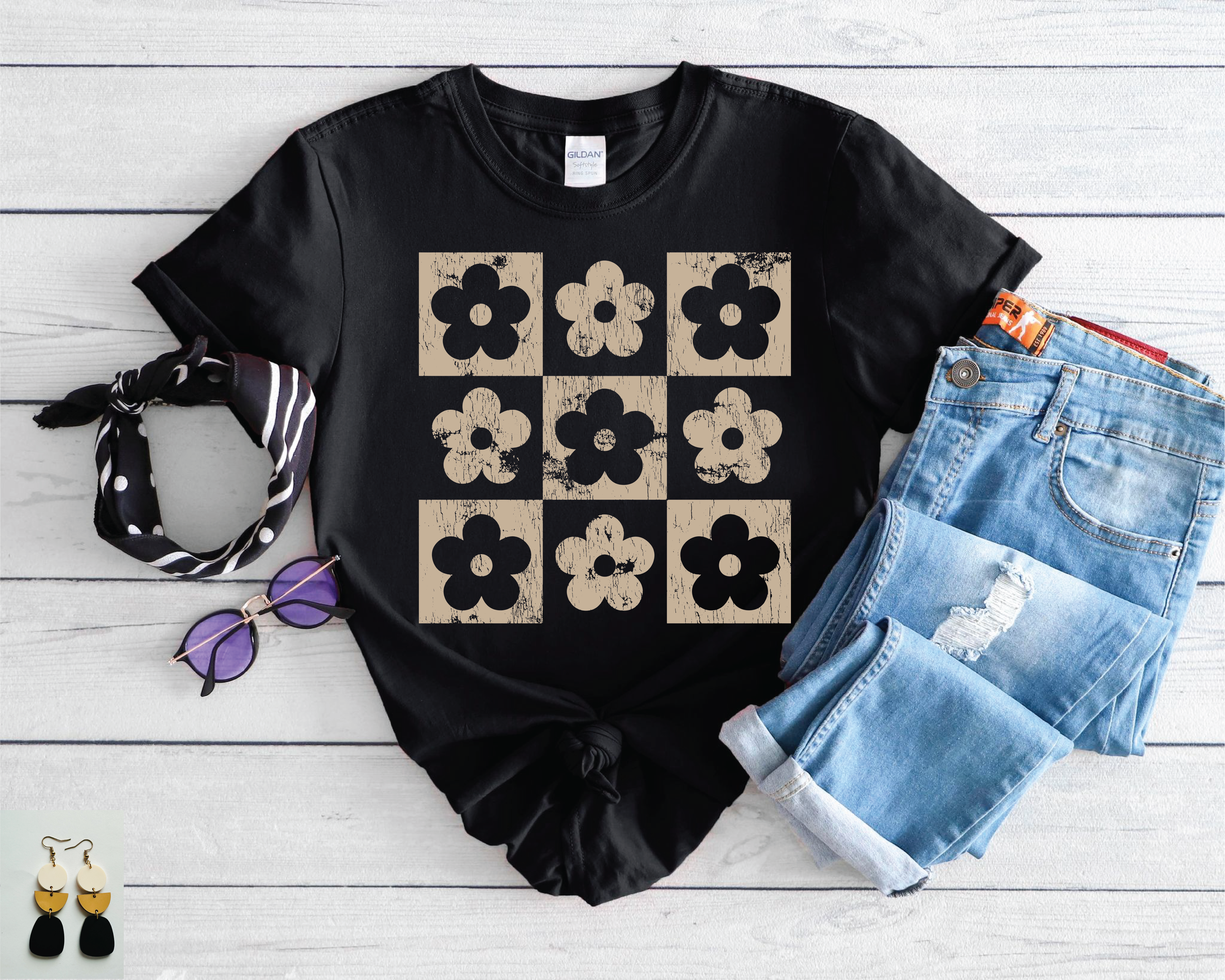 Checkered Floral Tee