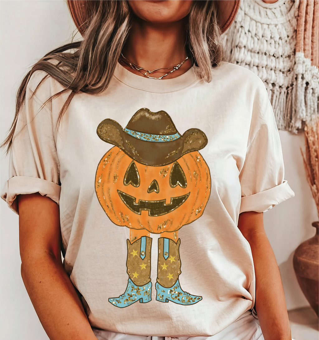 Cowboy Jack-O-Lantern Pumpkin Fall Tee