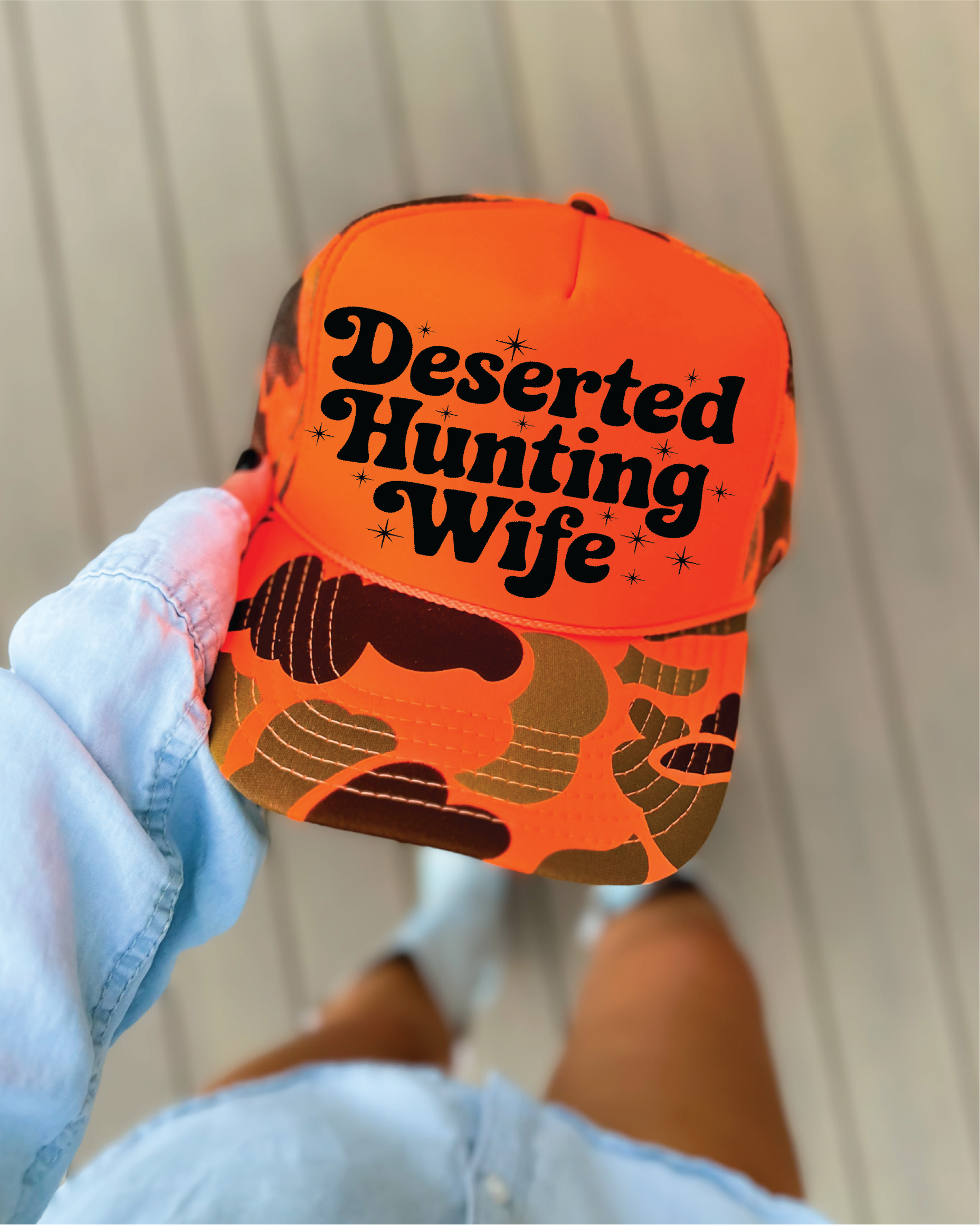 Deserted Hunting Wife Orange Camo and Orange Trucker Hat