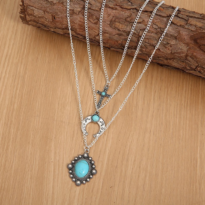 Artificial Turquoise Alloy Three-Layered Necklace