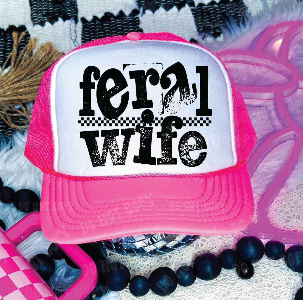 Feral Wife Neon Pink & White Trucker Hat