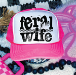 Feral Wife Neon Pink & White Trucker Hat