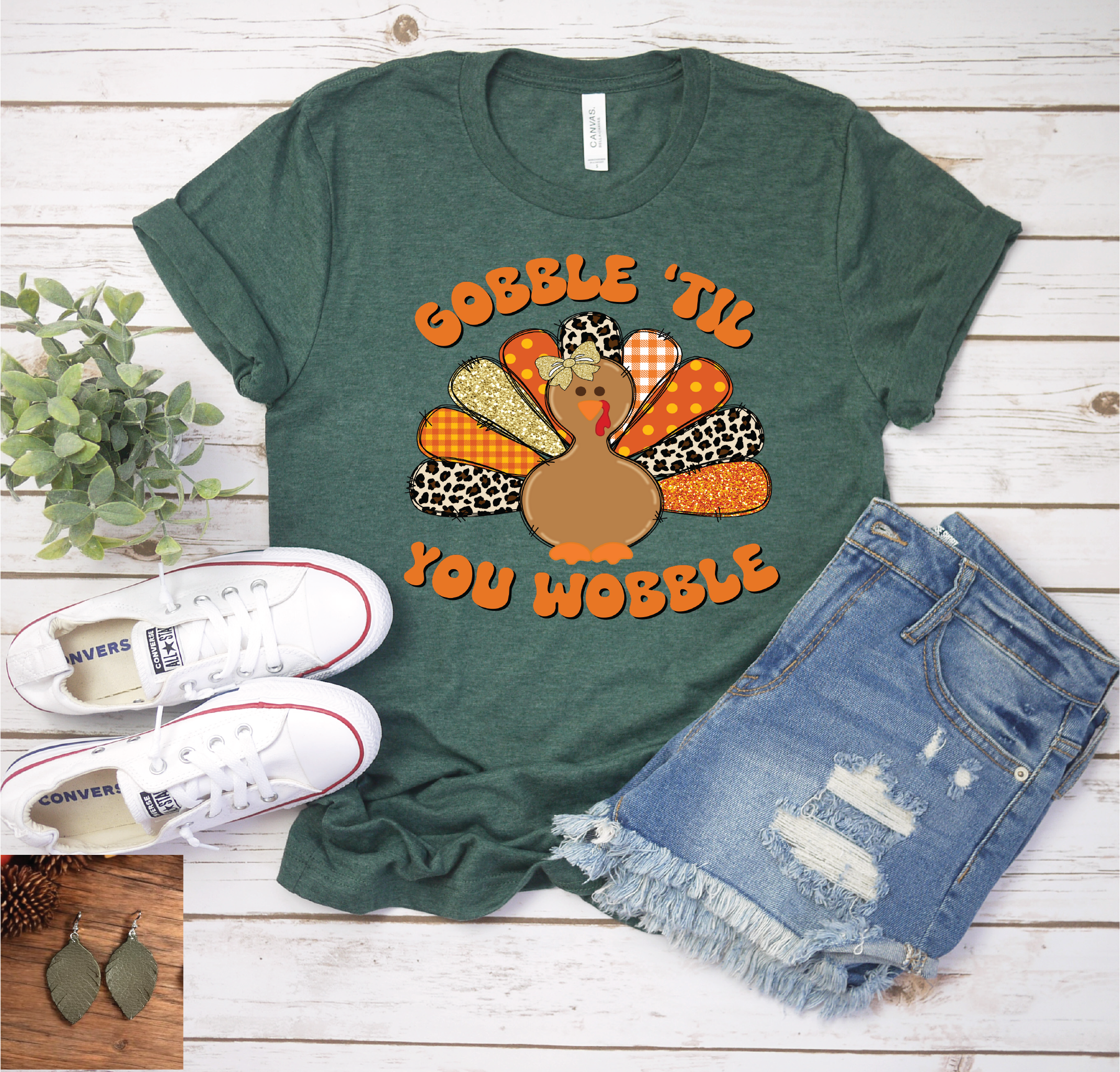 Gobble Til You Wobble Heather Forest Green Tee