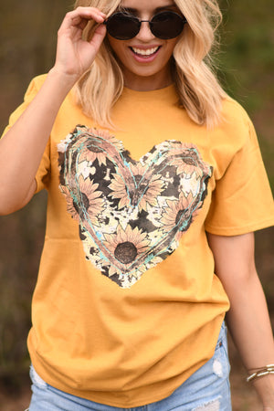 Sunflower Cowprint Heart Tee (Delta)