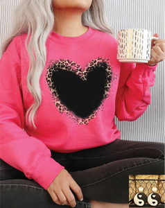 Leopard and Black Heart Tee or Sweatshirt