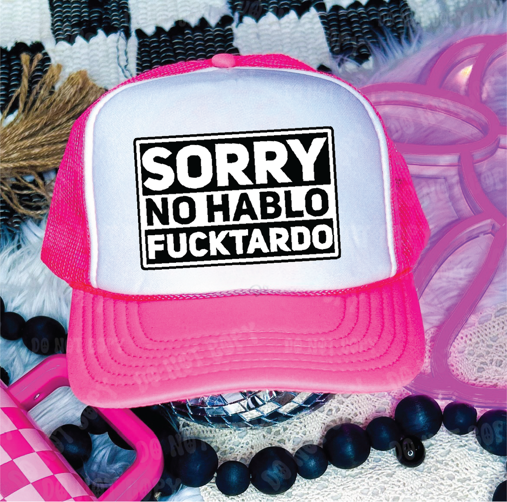 No Hablo Neon Pink and White Trucker Hat