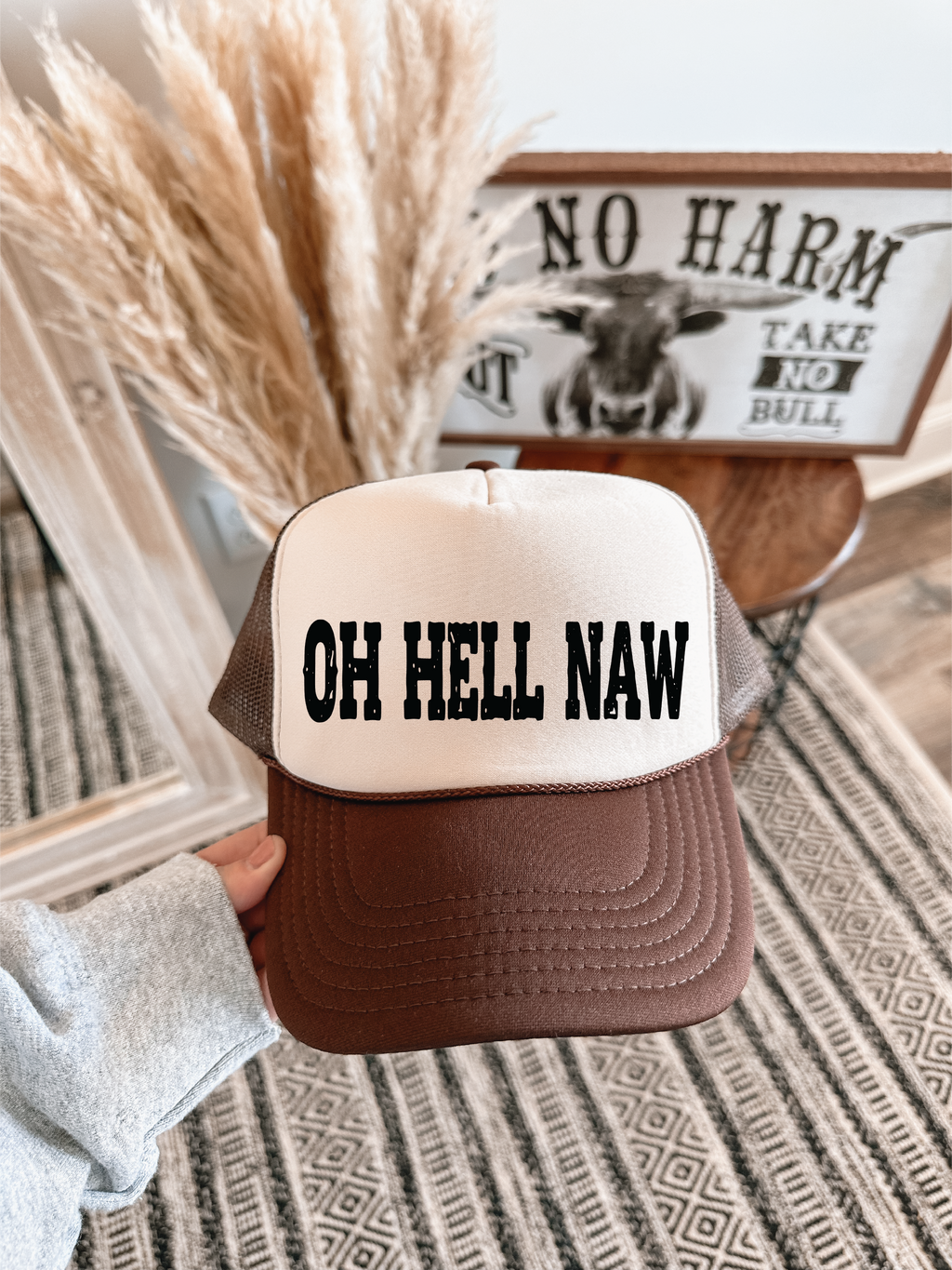 Oh Hell Naw Brown and Tan Trucker Hat