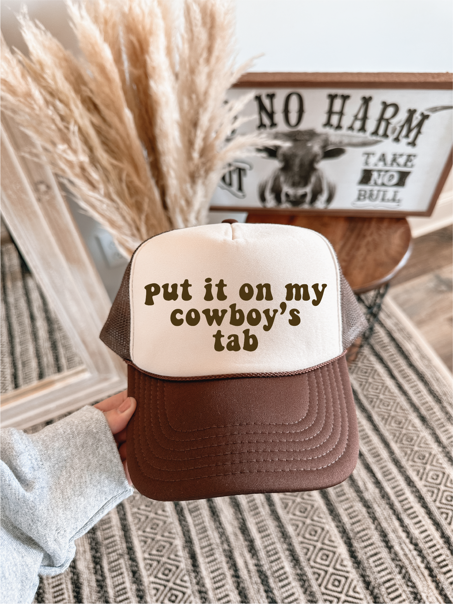 Put it on Cowboys Tab Brown & Tan Trucker Hat