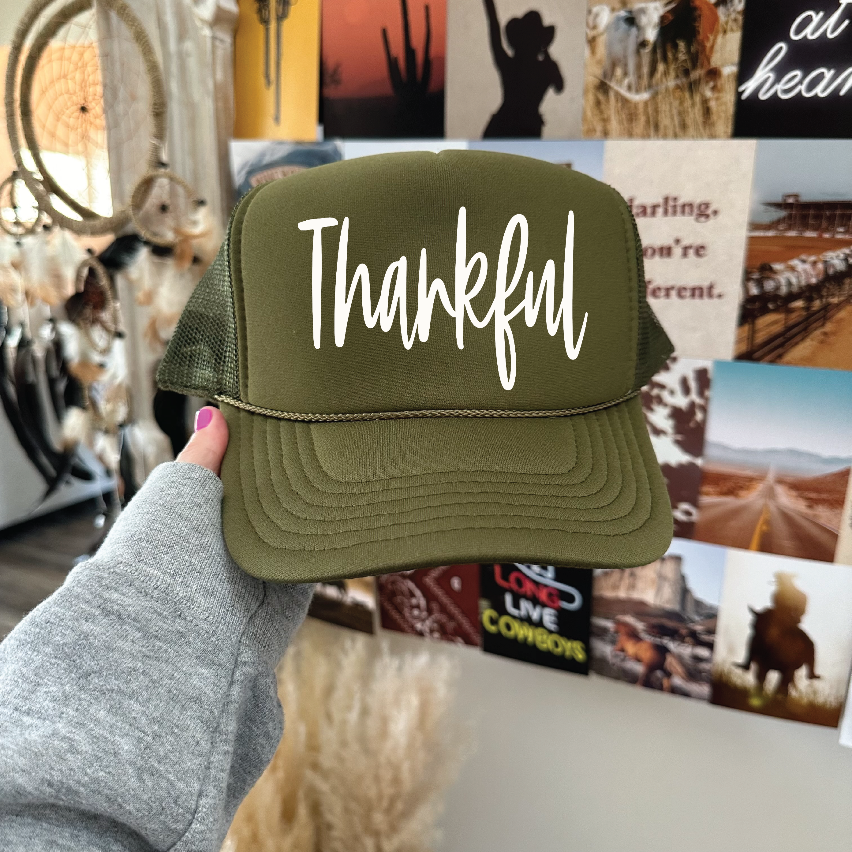 Thankful Olive Trucker Hat