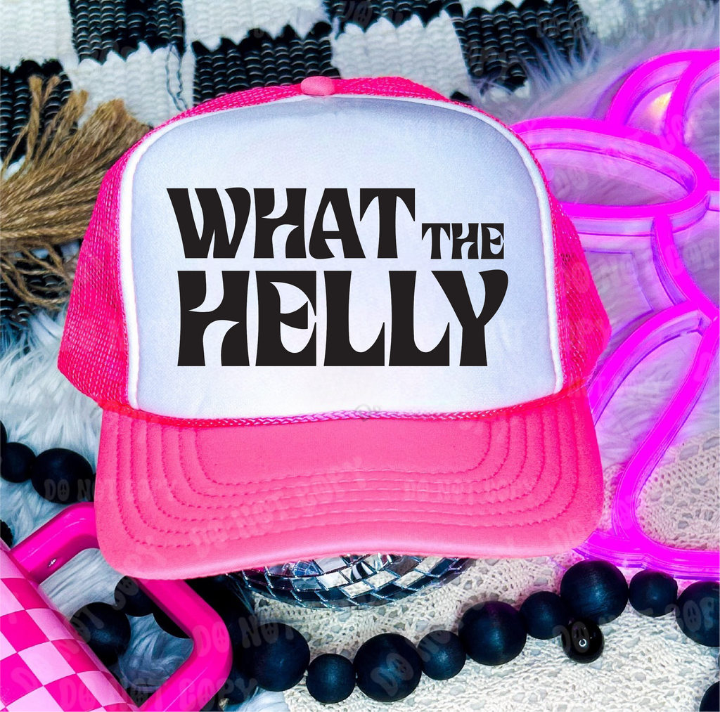 What the Helly Neon Pink and White Trucker Hat