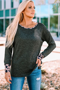 Rylee Leopard Round Neck Ribbed Top