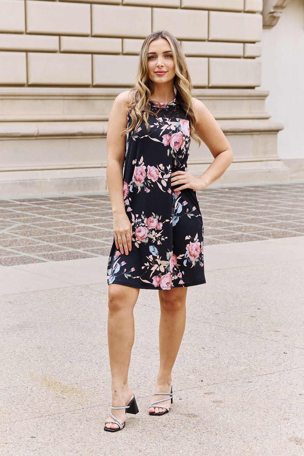 Tara Floral Lace Detail Sleeveless Dress