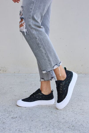 Sequin Lace-Up Platform Sneakers