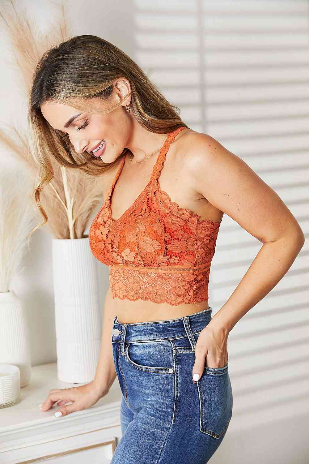 Rust Crisscross Lace Bralette