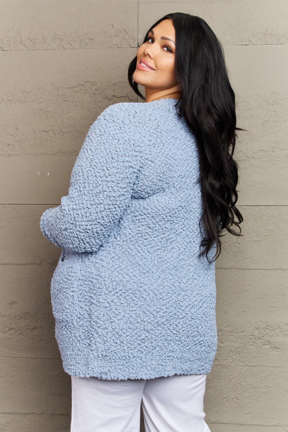 Zenana Open Front Popcorn Cardigan