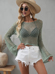 Chloe Openwork Flare Sleeve Cropped Top