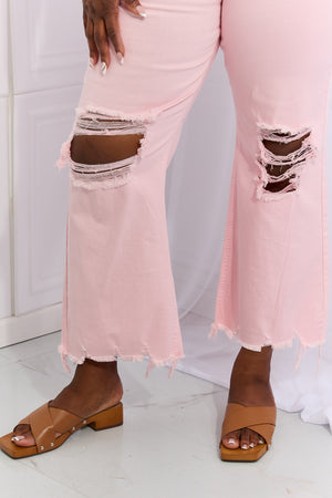 RISEN Distressed Ankle Flare Jeans
