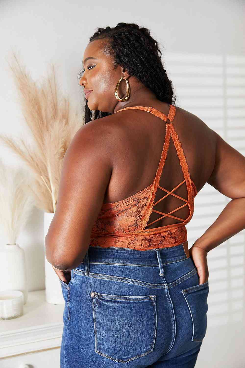 Rust Crisscross Lace Bralette