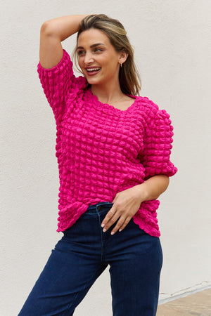 Bubble Textured Puff Sleeve Top