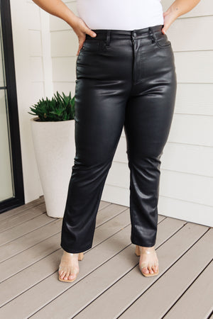 Tanya Control Top Faux Leather Pants in Black (Judy Blue)