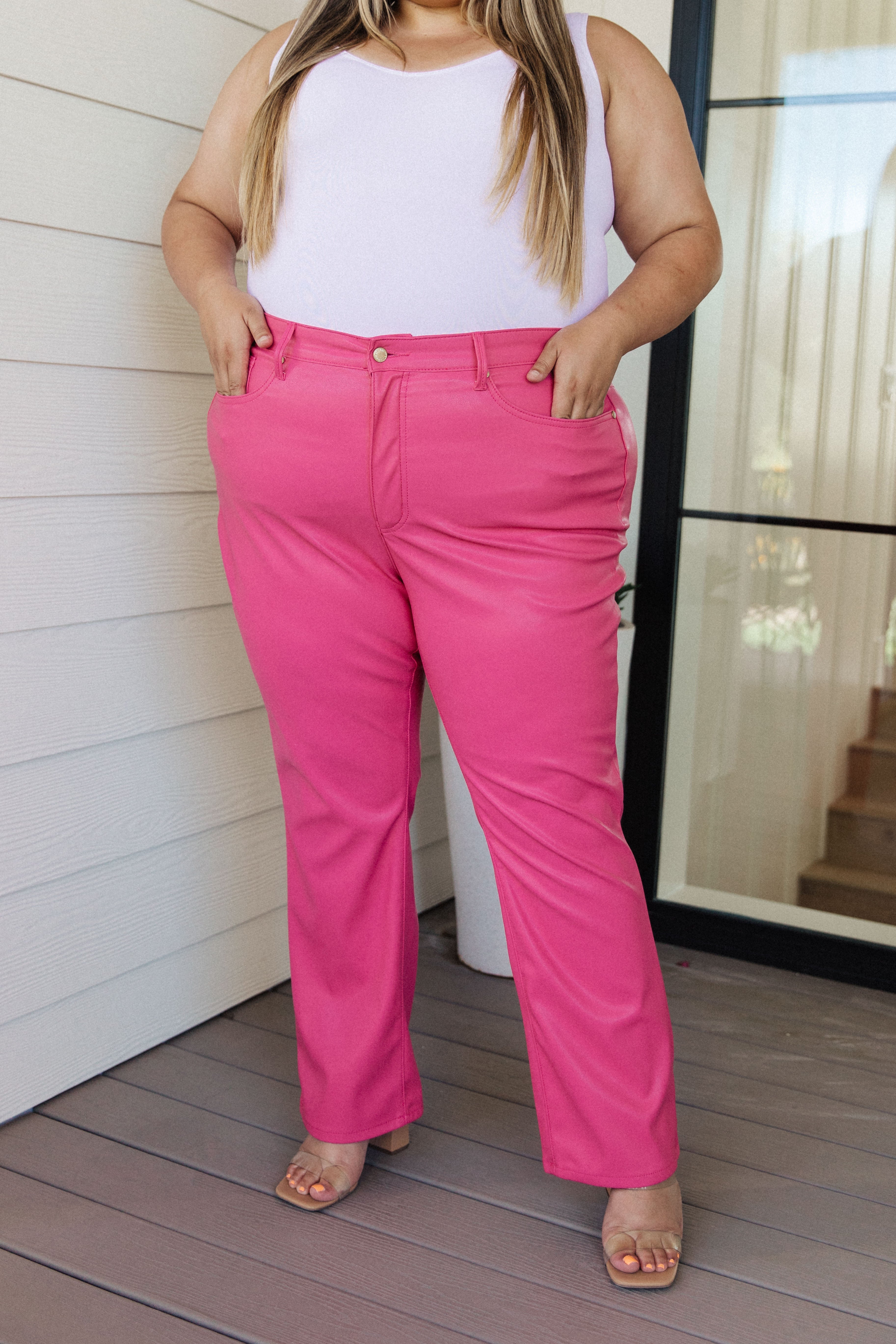Tanya Control Top Faux Leather Pants in Hot Pink (Judy Blue)