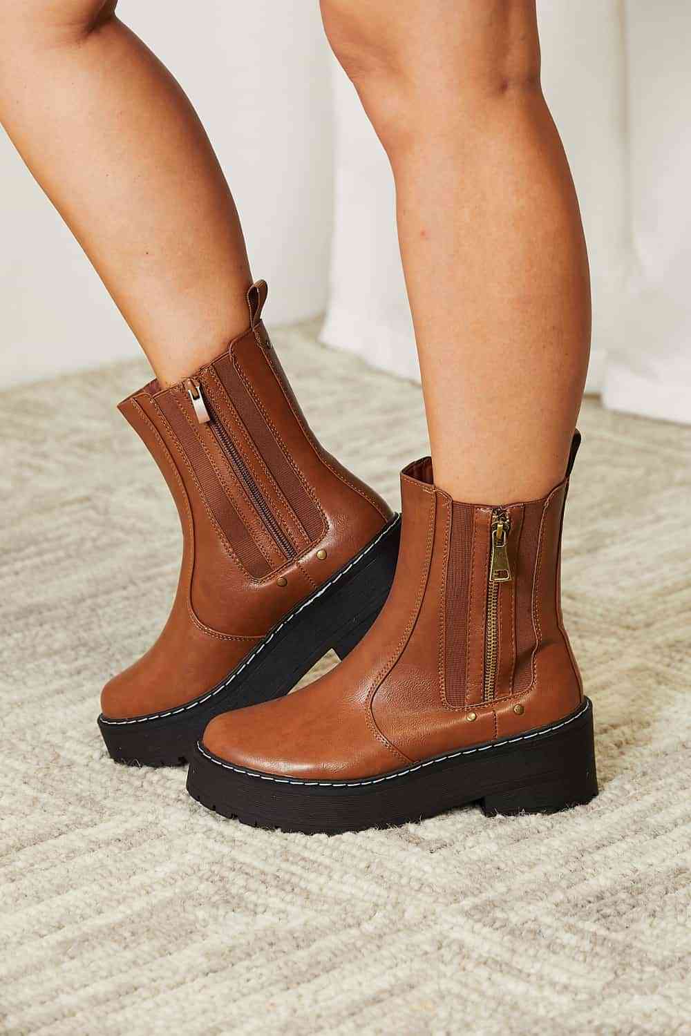 Side Zip Platform Boots