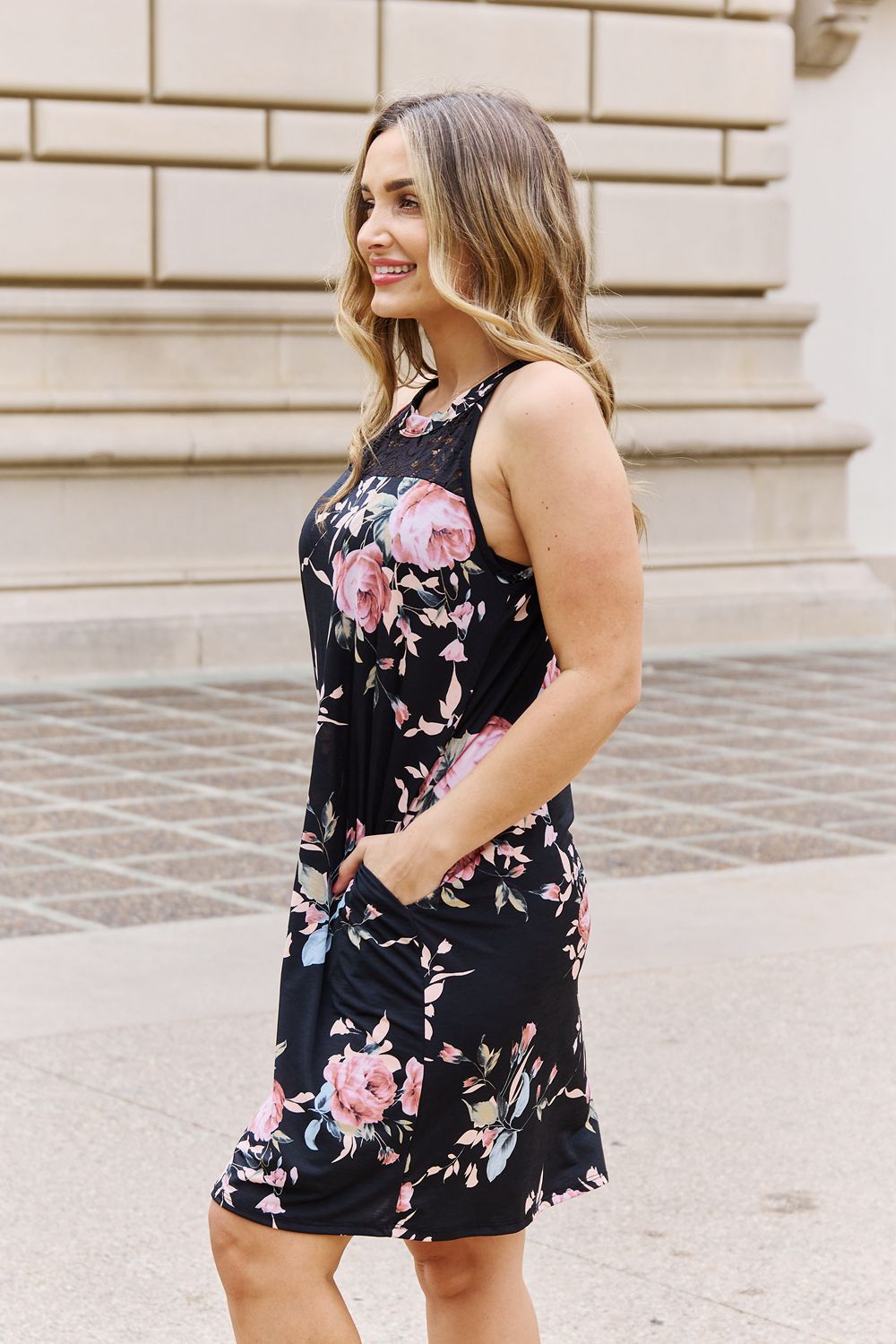 Tara Floral Lace Detail Sleeveless Dress