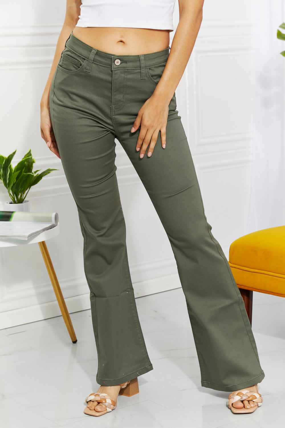 Zenana High-Rise Bootcut Jeans in Olive