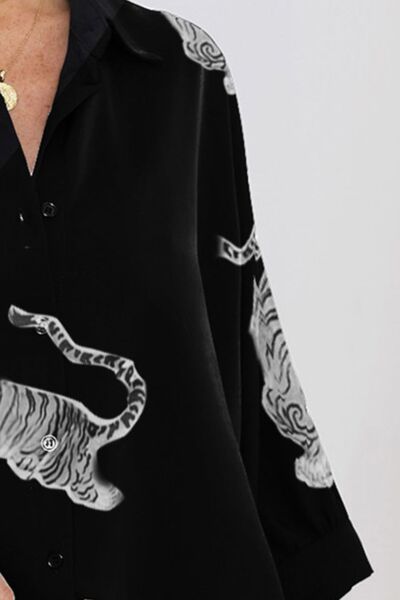 Tiger Pattern Button Up Long Sleeve Top