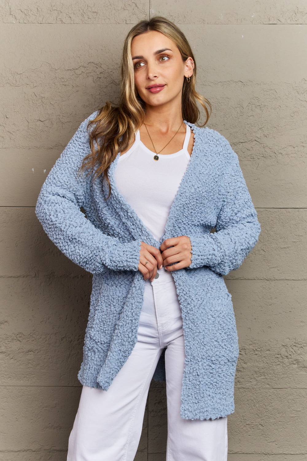 Zenana Open Front Popcorn Cardigan